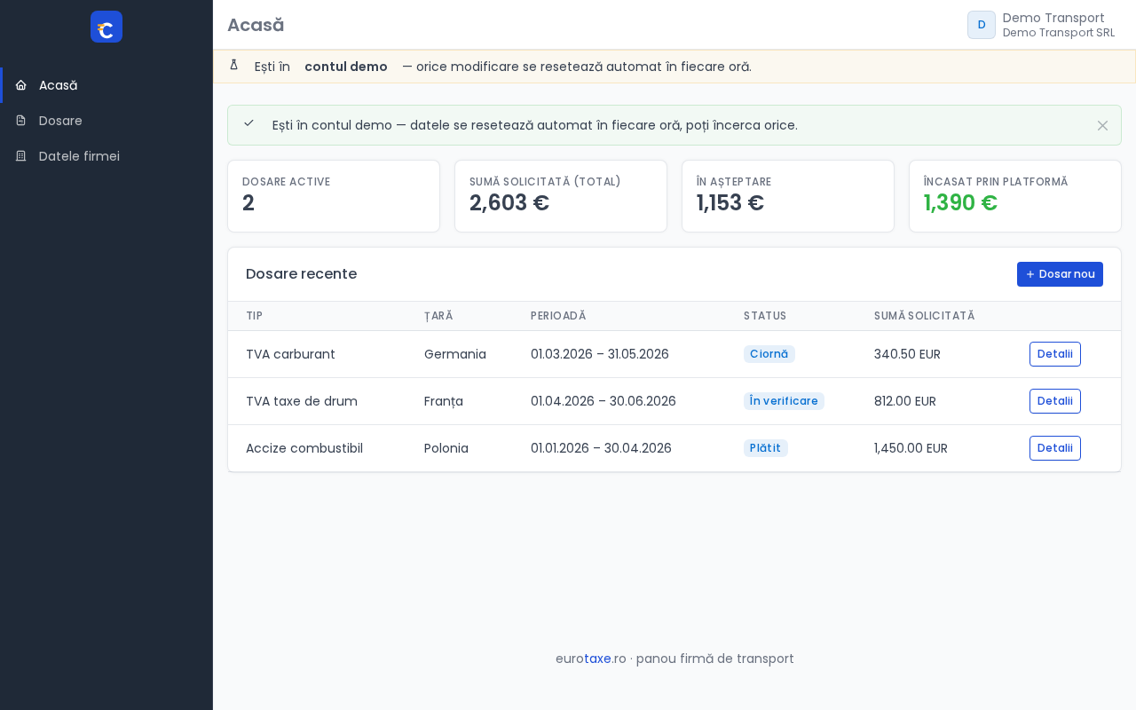 Company dashboard — claim overview