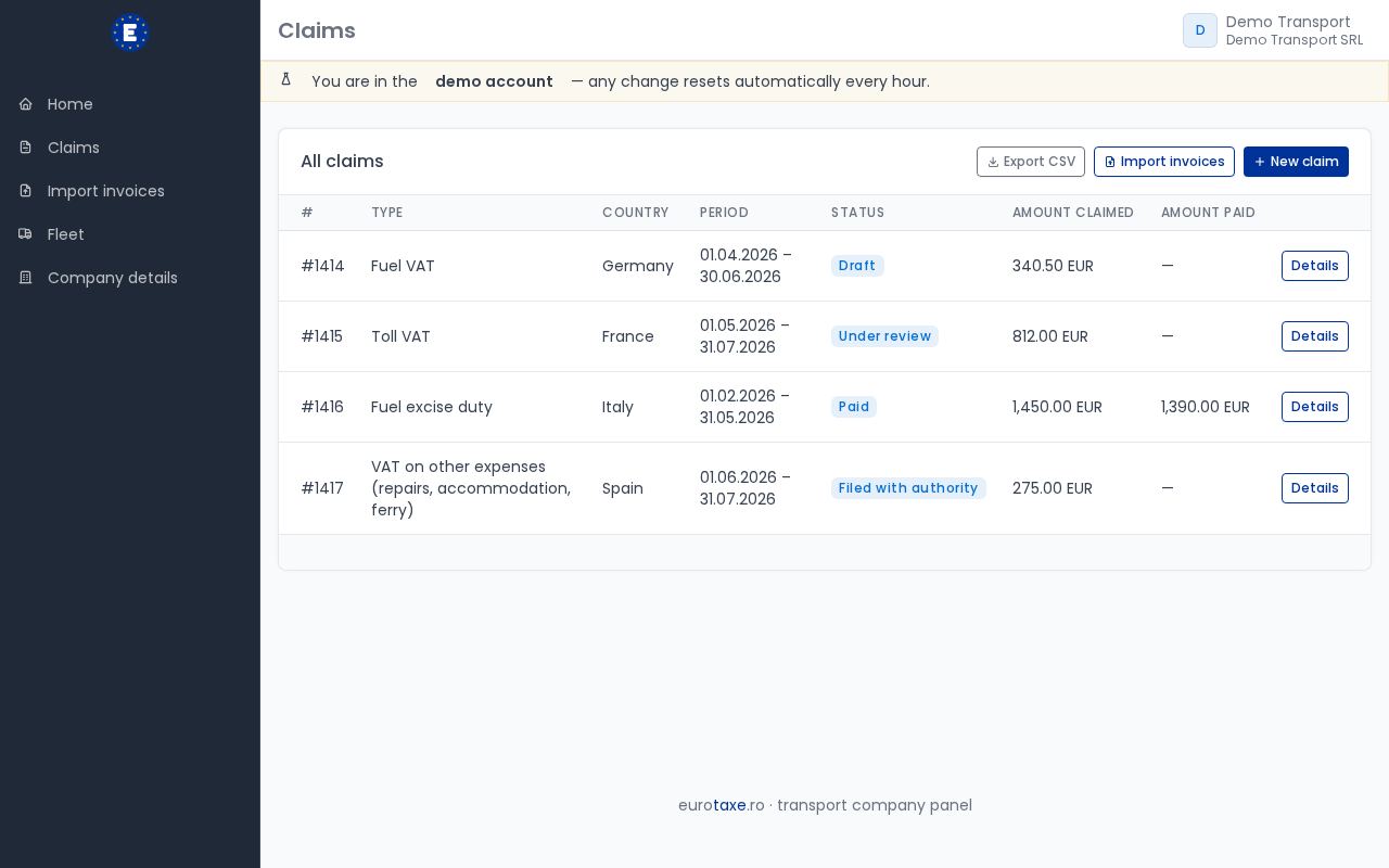 Claim list with status